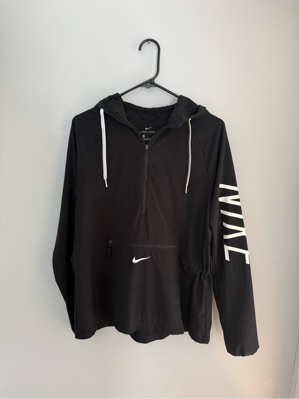 Nike Men's Black Half-Zip Hoodie with White Accents